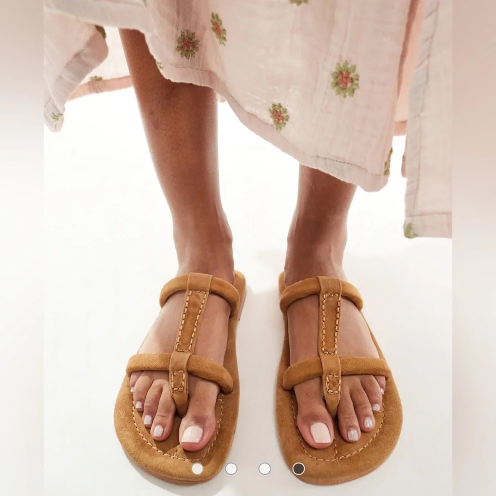 Free‎ People suede contrast stitch flat sandals 6.5